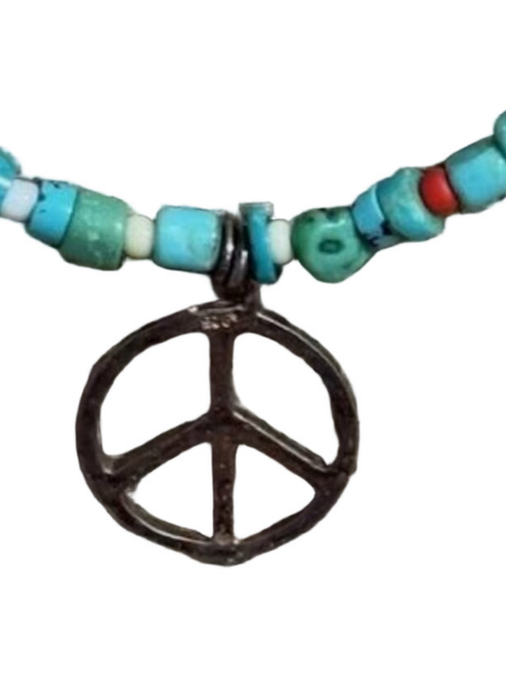 RARE Peyote Bird Turquoise & 925 Sterling Silver Beaded Peace Sign Necklace - Picture 2 of 8